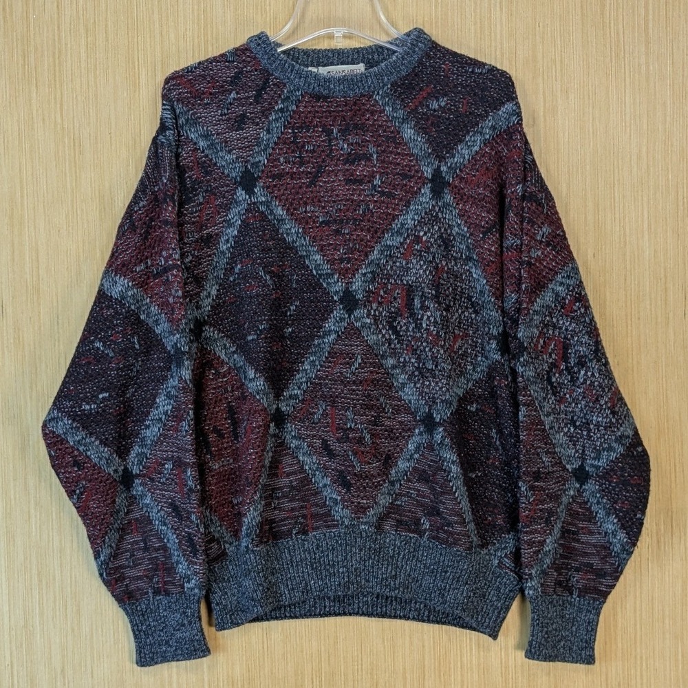 Sansabelt Sport Vintage Argyle Grandpa Sweater Mens Large‎ Wool Blend Geometric